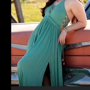 Teal soft green Free People flowy, beachy, boho cottage core dress sz Small